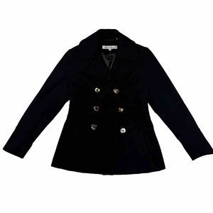 Kenneth Cole Womens Size 6 Pea Coat Black Double-Breasted READ